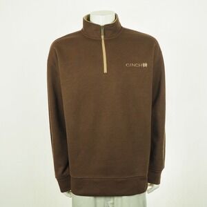 Cinch Quarter Zip Western Pullover Sweater Mens XL Brown 1/4-Zip Mock Cowboy
